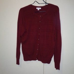 Charter Club Red Texture Front Button Long Sleeve Soft Light Cardigan Sweater